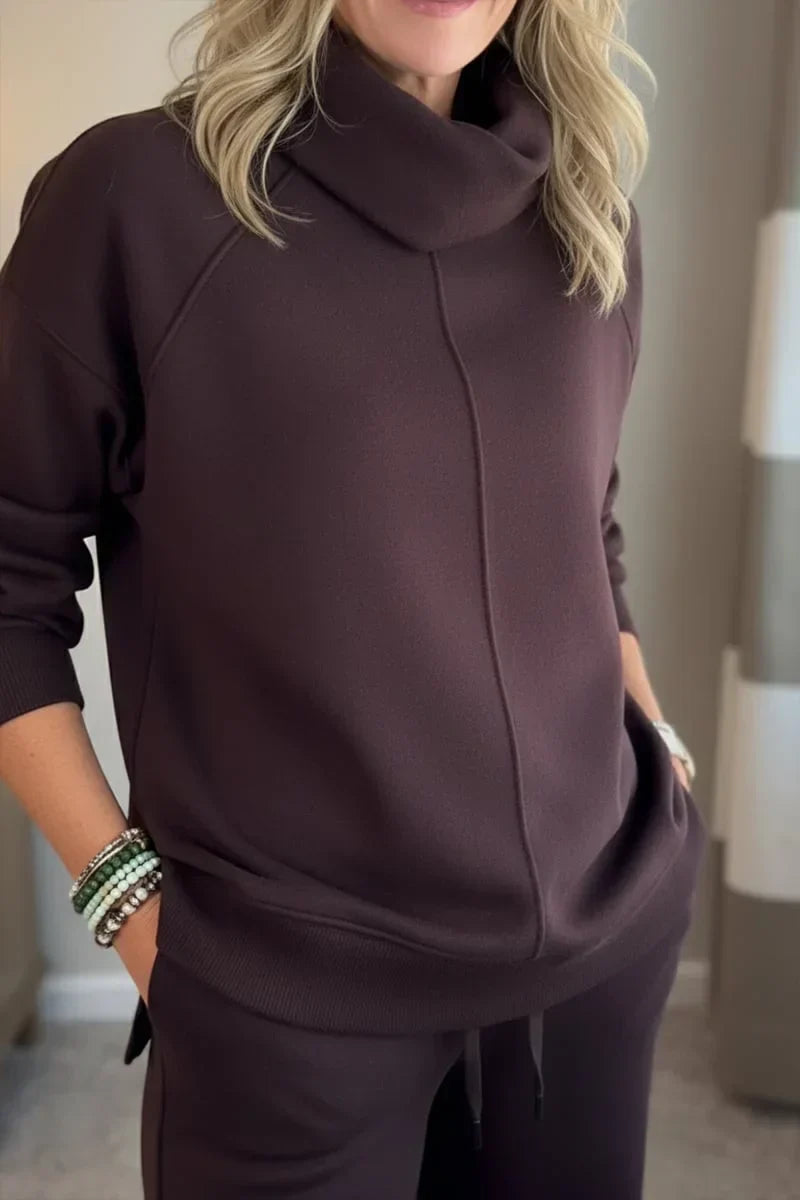 Aya Loungewear set met colkraag en wijde pijpen van gebreide stof voor dames