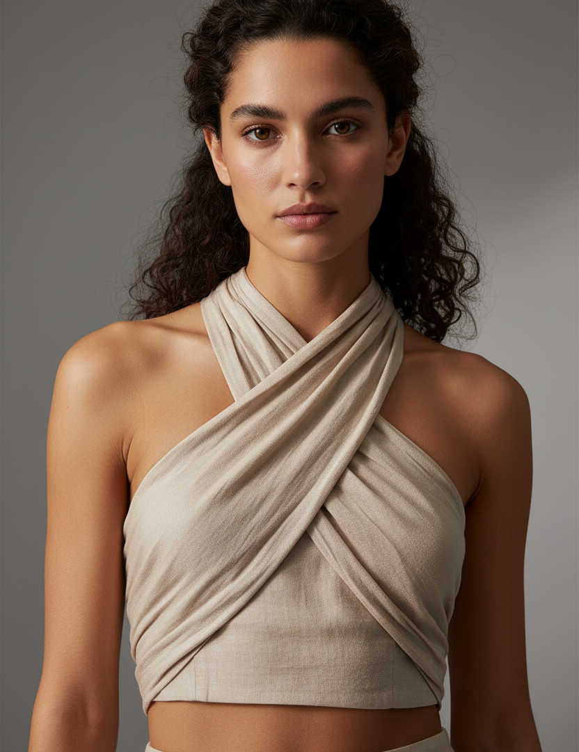 Beige halter crop top front view