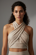 Beige halter crop top front view