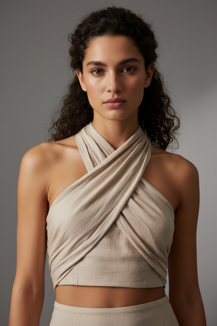 Beige halter crop top front view