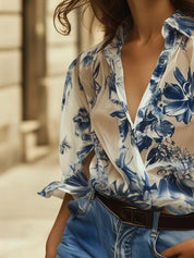 Blouse with blue floral print side view