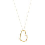 Gold necklace with open heart pendant, front view