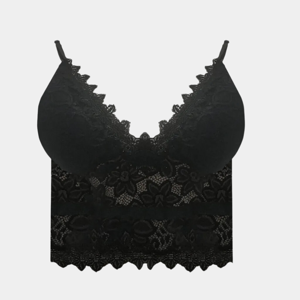 Kanten cropped top zwart met detail kant vooraanzicht