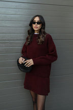 Gebreide set met top en rok, donkerrood, front view