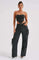 Denim korset en cargo jeans zwart front view