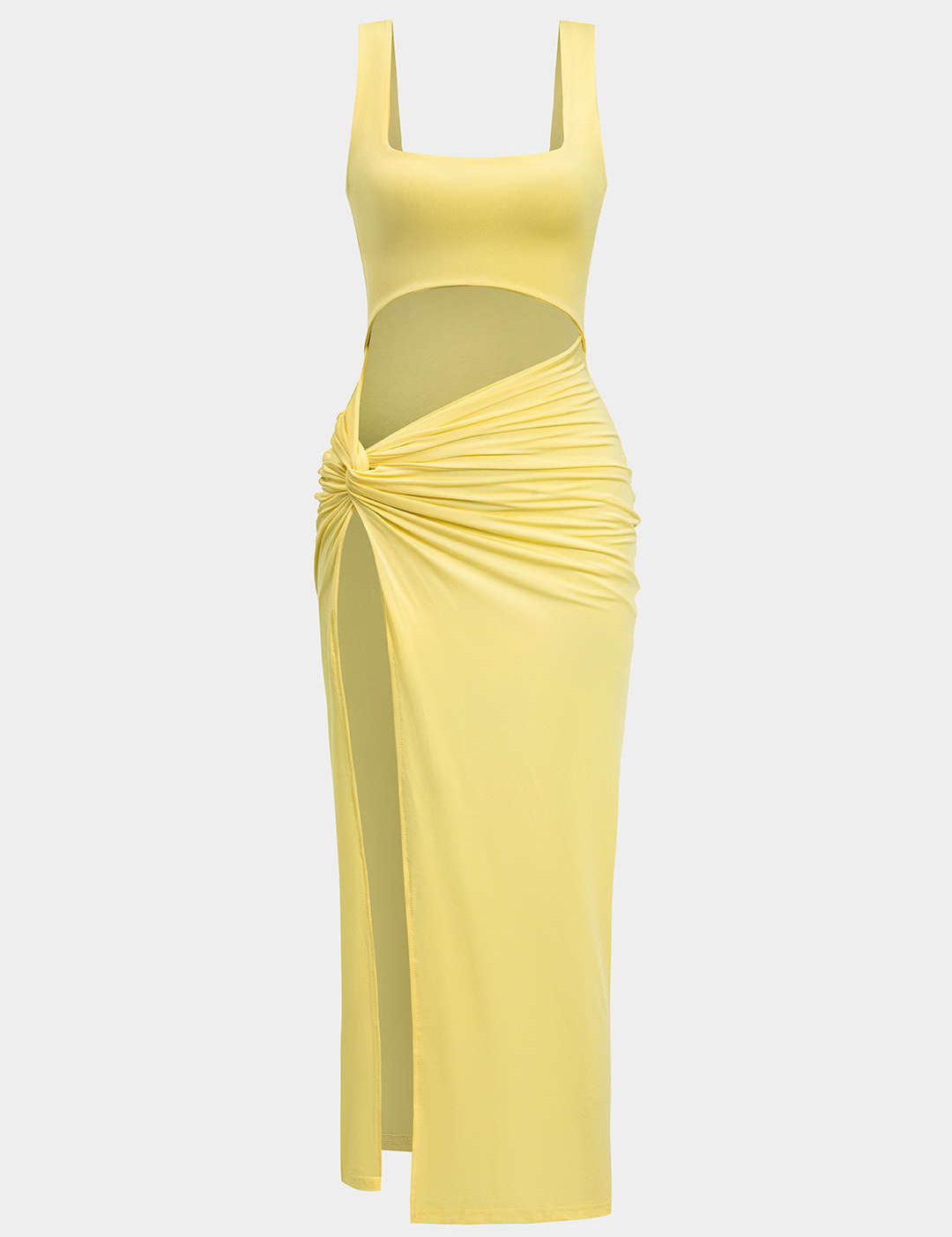 Midi dress yellow front view with side slit