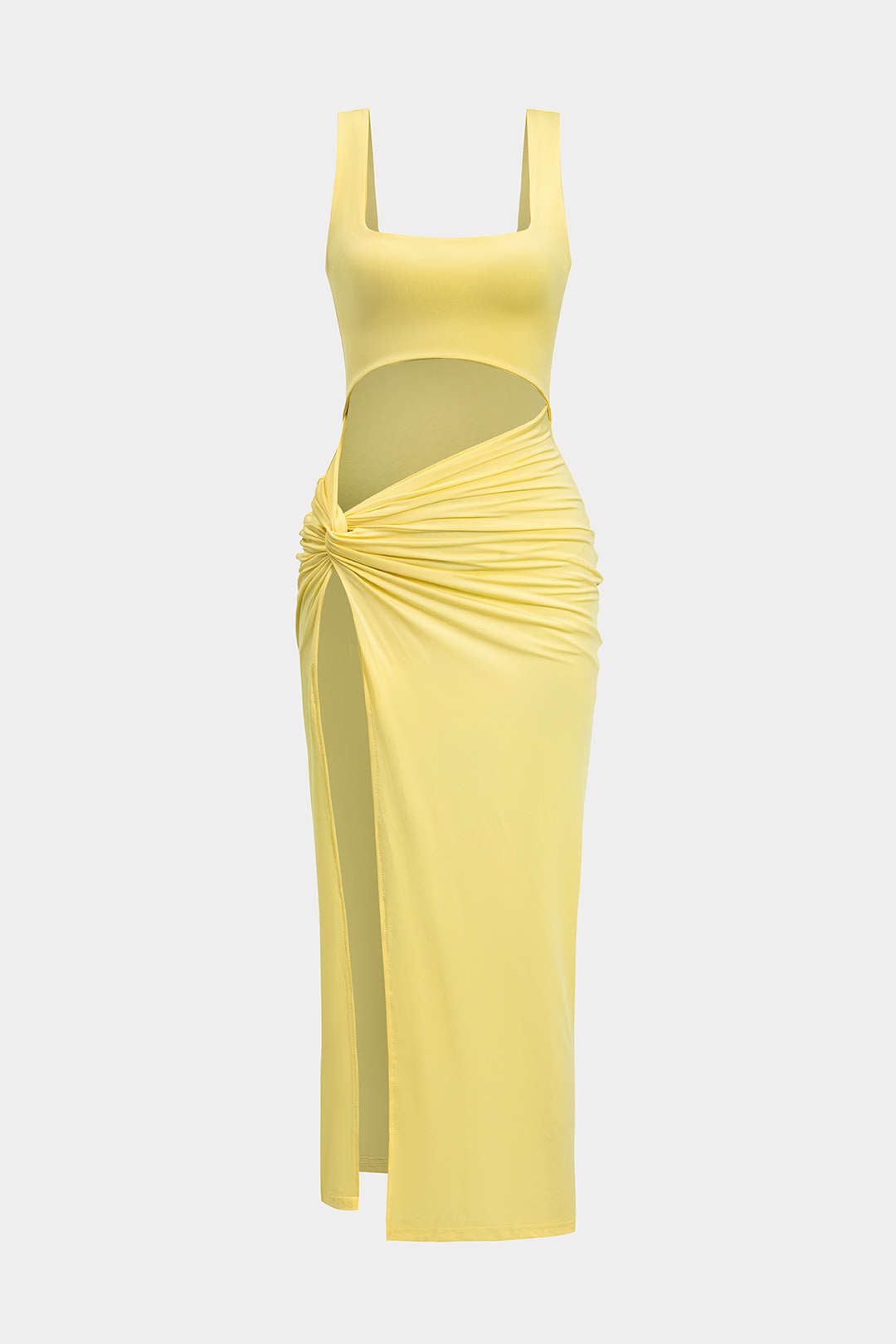Midi dress yellow front view with side slit