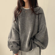 Sweatshirt grijze trui met bolmouwen front view