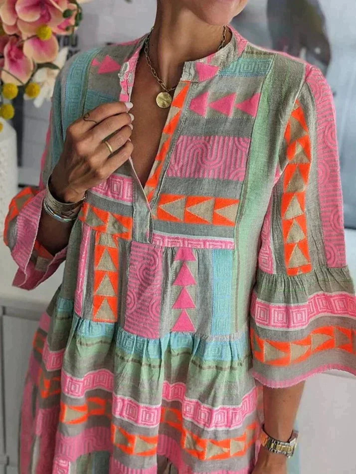 Zaria Jurk midi met halflange pofmouwen en dessin voor dames