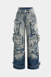 Luna | Wide-Leg Cargo Jeans met Vintage Utility Details