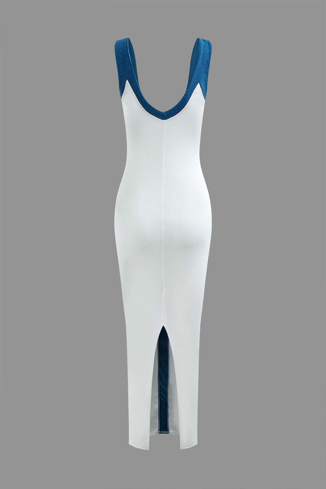 Dress white with blue vertical stripe back view