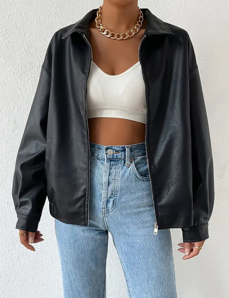 Vegan leer damesjas zwart front view