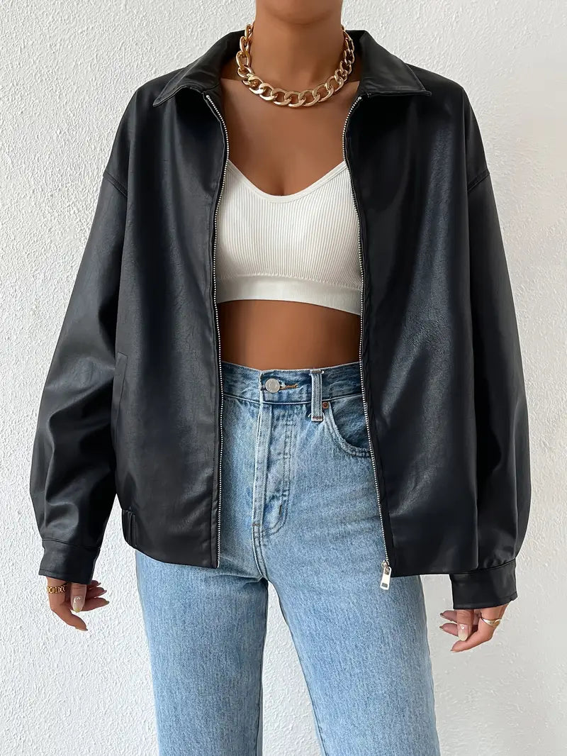 Vegan leer damesjas zwart front view