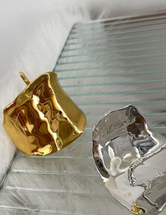Gold and silver hair cuffs with hammered organic texture, side-by-side view