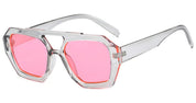 Zonnebril, geometrisch frame met dubbele brug, acetaat, geel/bruin, Dames