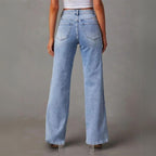 Dames jeans lichtblauw wijde pijpen achterzijde