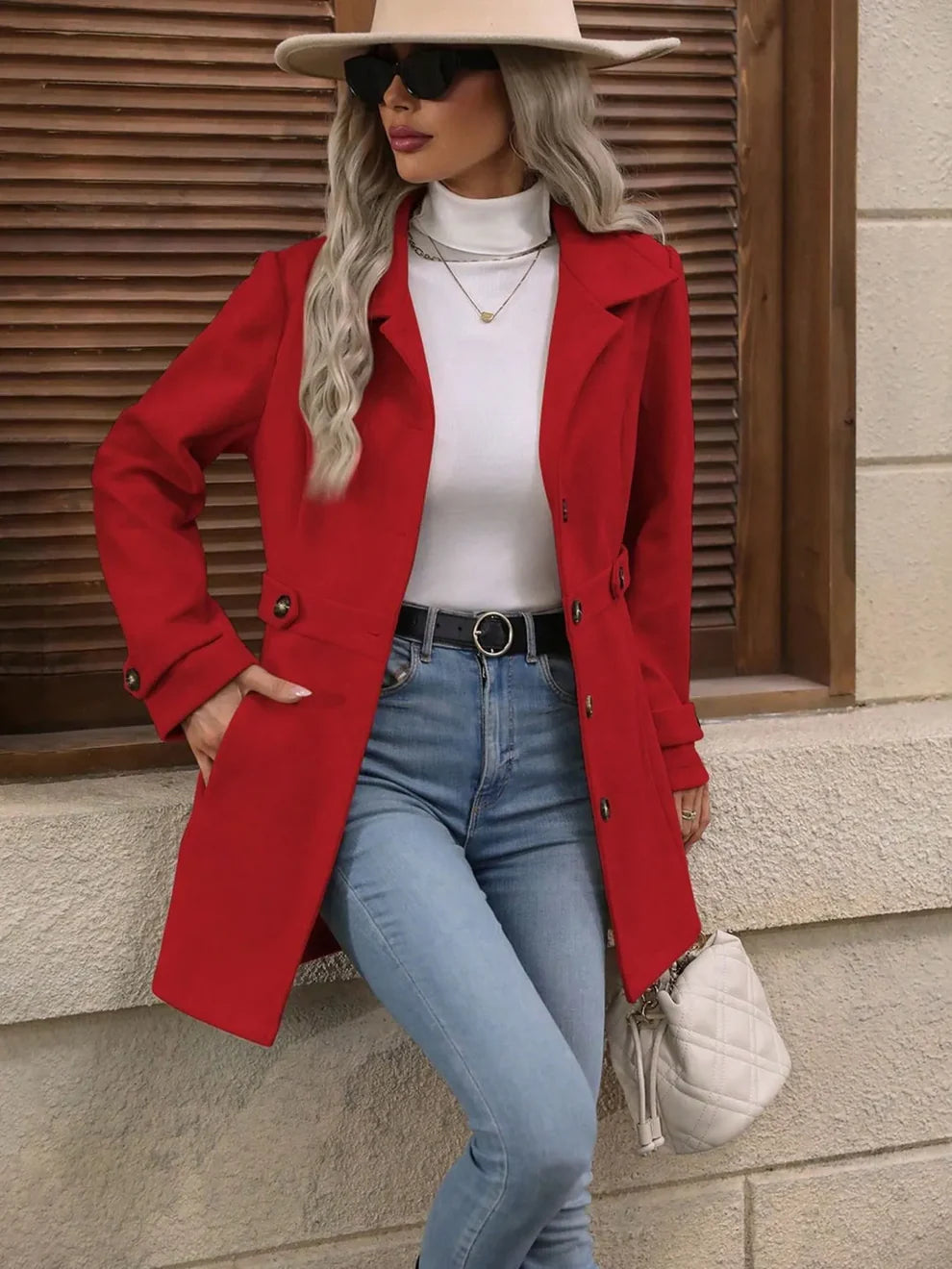 Herminia Trenchcoat van wolblend met dubbele knoopsluiting en ceintuur voor dames