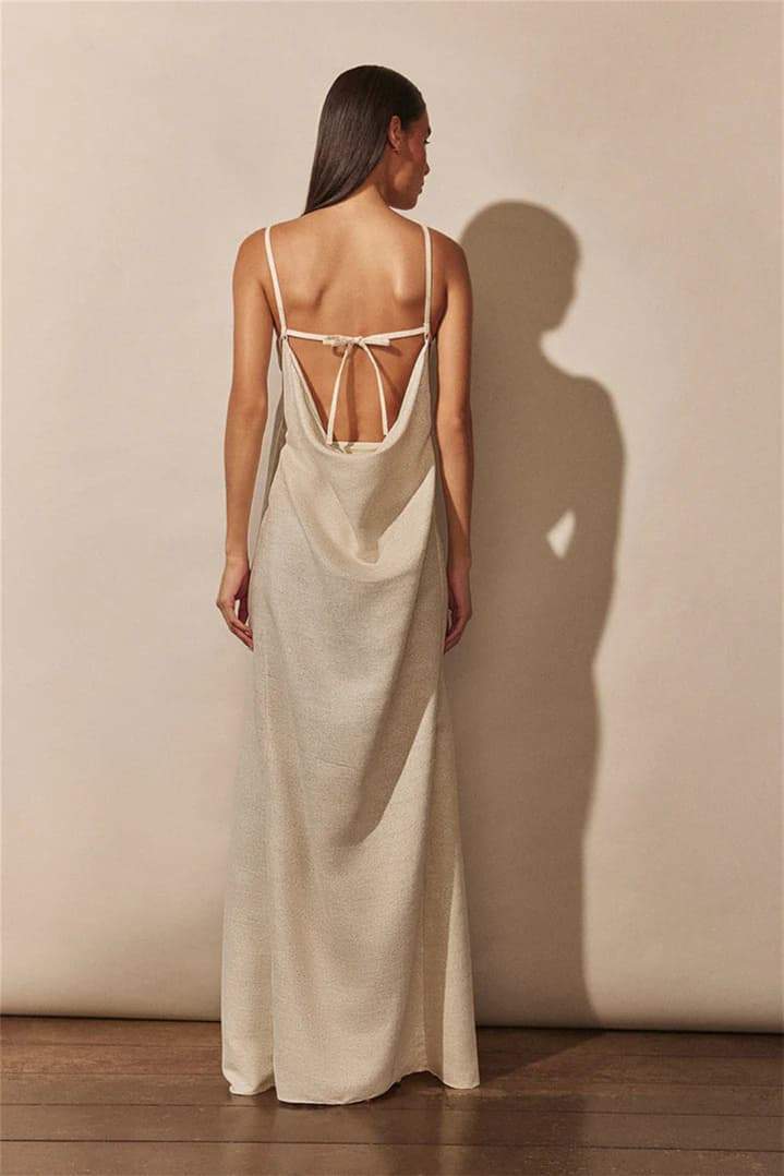 Maxi dress with floral detail and open back rear view