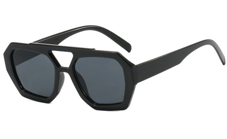 Geometric sunglasses black with gray lenses front view isolated