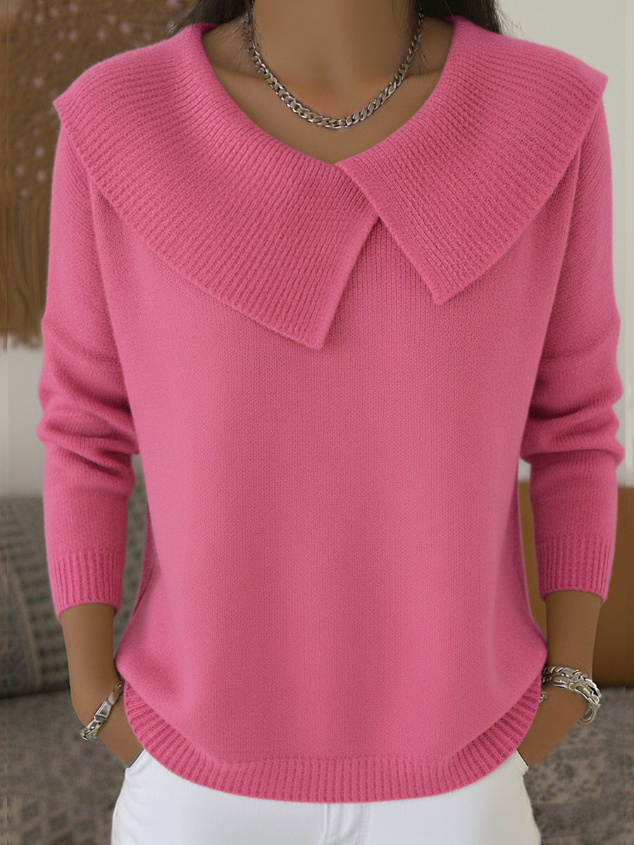 Pink sweater with oversized collar front view