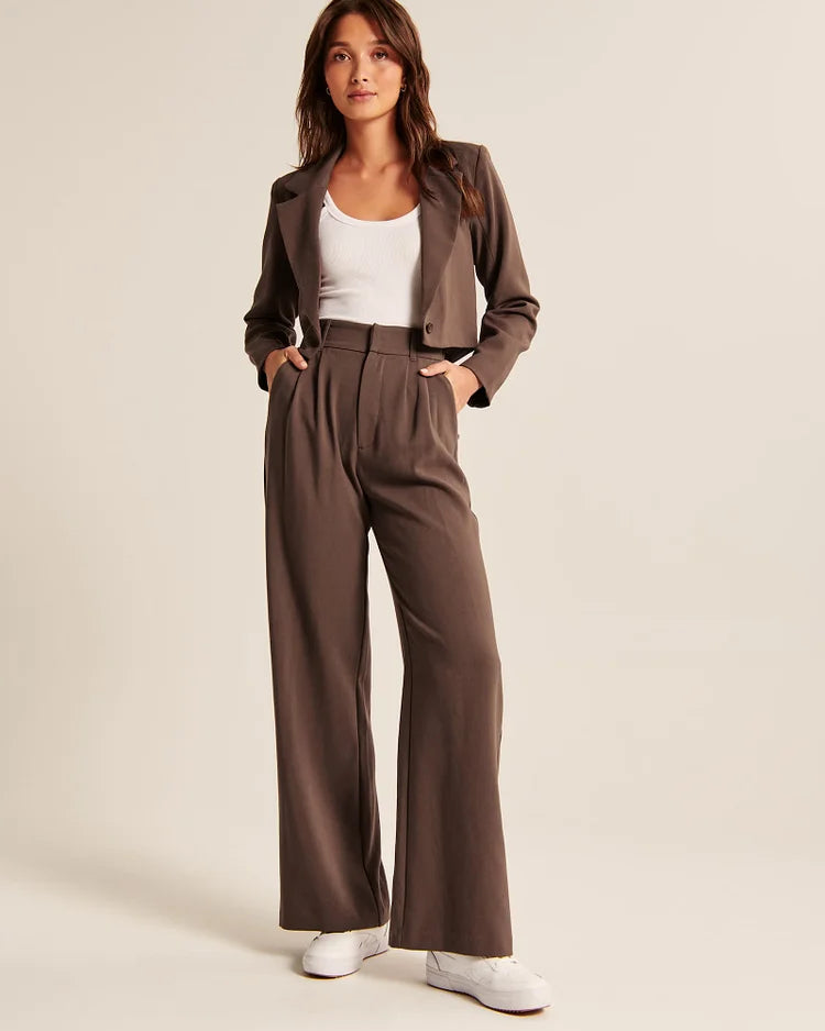 Browns broek dames met hoge taille en wijde pijpen front view