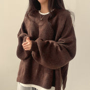 Trui bruin gebreid comfortabel voor dames front view