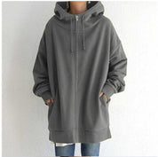 Oversized hoodie gray front view with drawstring