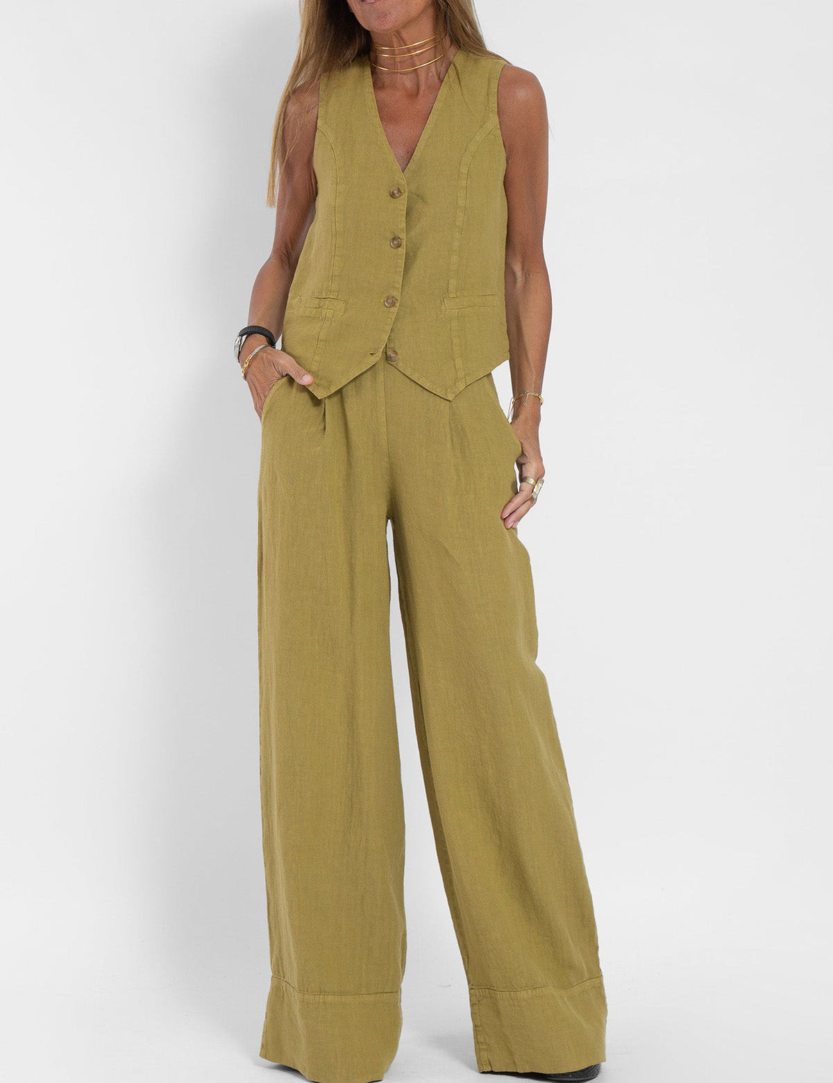 Jinthe | Suit Set met Wijde Broek en Getailleerd Gilet