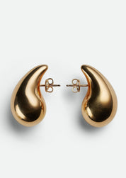 Gold teardrop earrings, front view with clasp detail