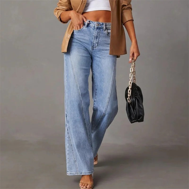 Dames jeans lichtblauw wijde pijpen front view