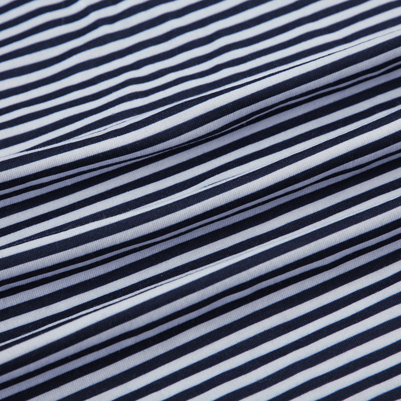 Wide-leg trousers blue and white striped fabric detail