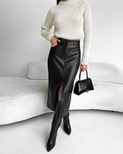 Midi skirt black with high split side profile