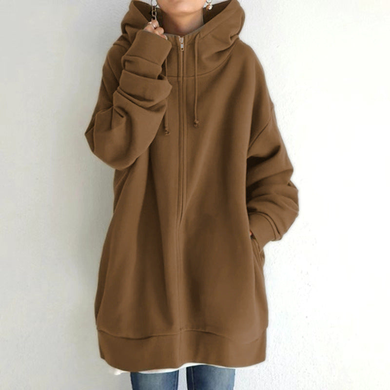 Oversized hoodie brown front view with drawstring
