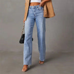 Broek denim dames lichtblauw wijde pijpen front view