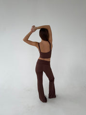 Athleisure set in brown, front view with flared leggings