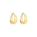 Gold hoop earrings with curved shape, front view