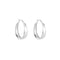 Silver hoop earrings with curved shape, front view