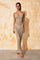 Beige knit maxi dress front view with hands by sides