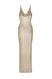 Beige knit maxi dress back detail