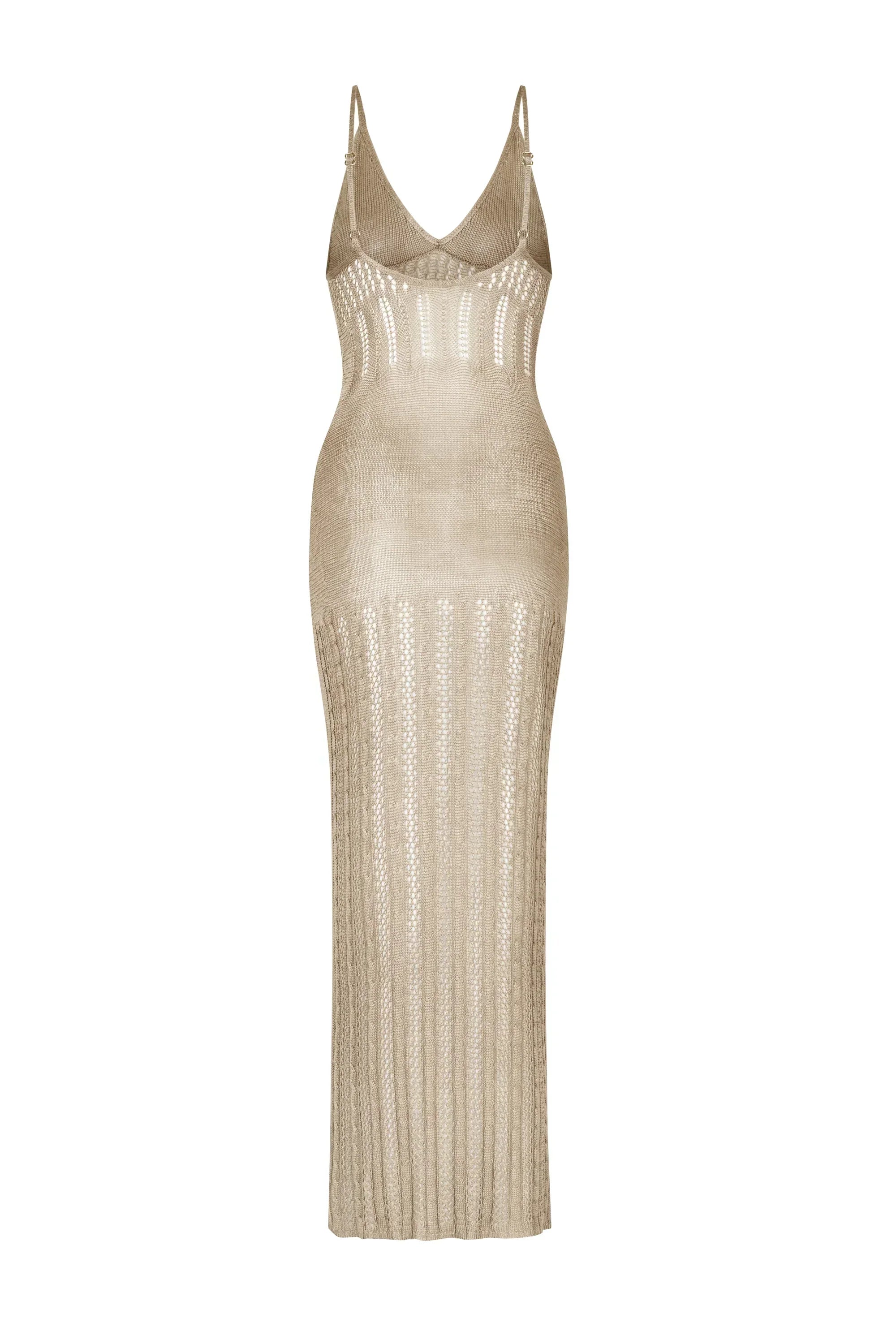 Beige knit maxi dress back detail