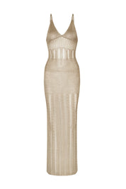 Beige knit maxi dress side view