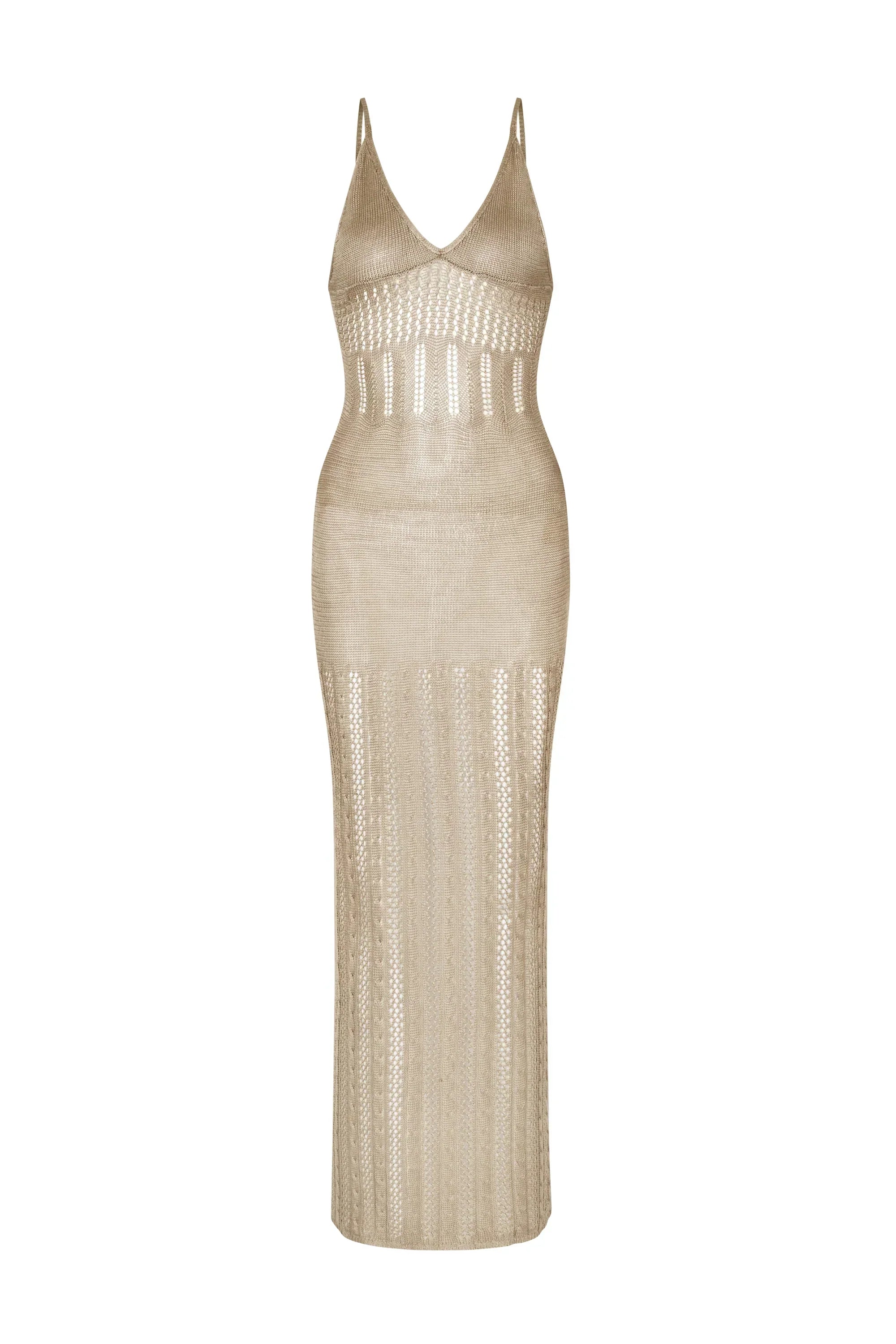 Beige knit maxi dress side view