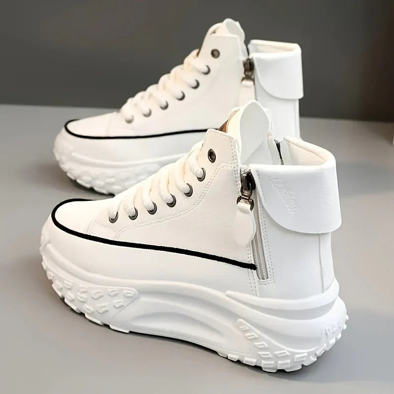 White high-top sneakers with zipper side view