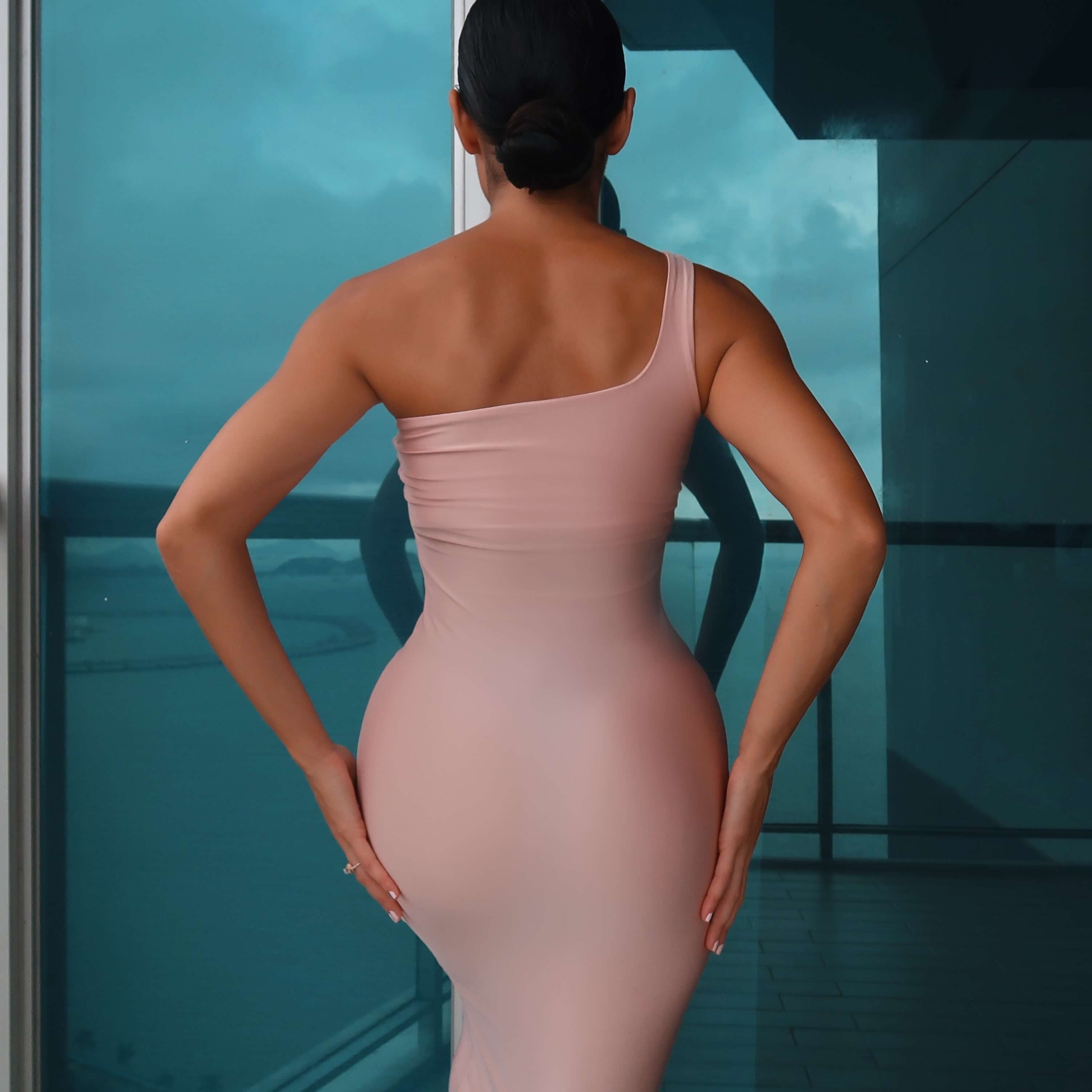 Bikini set blush pink high-waisted back view