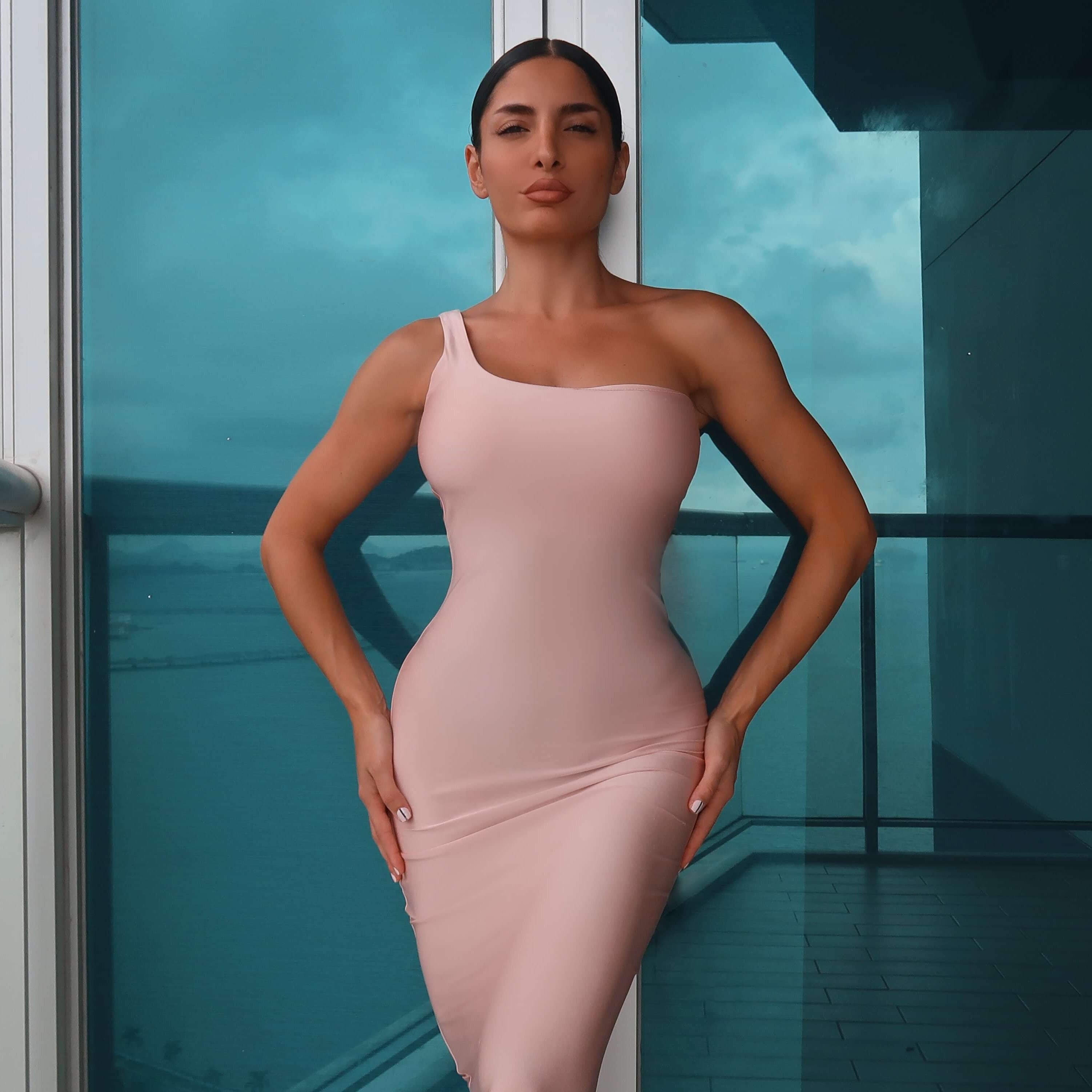 Bikini set blush pink high-waisted front view