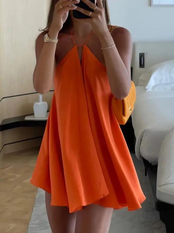 Orange mini dress halter neck front view