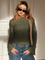 Jersey top groen met ruches en asymmetrische details zijprofiel