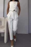 White co-ord set with heels front view