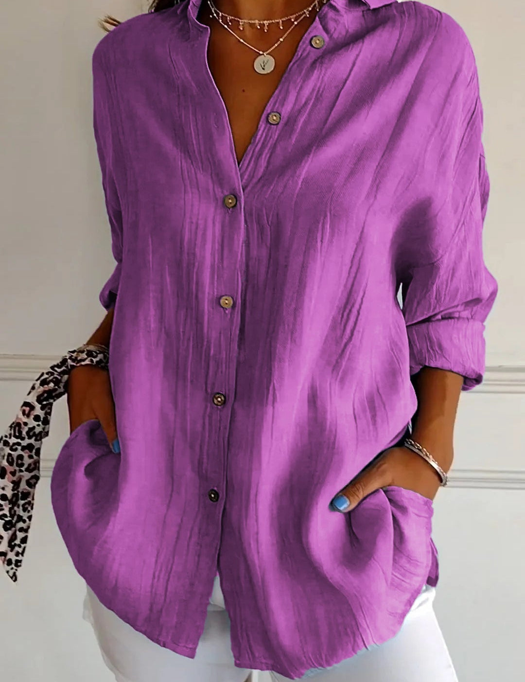 Blouse dames paars met knopen voorzijde