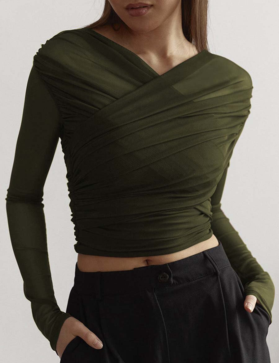 Blouse met gekruiste mesh details en lange mouwen voorkeursschot